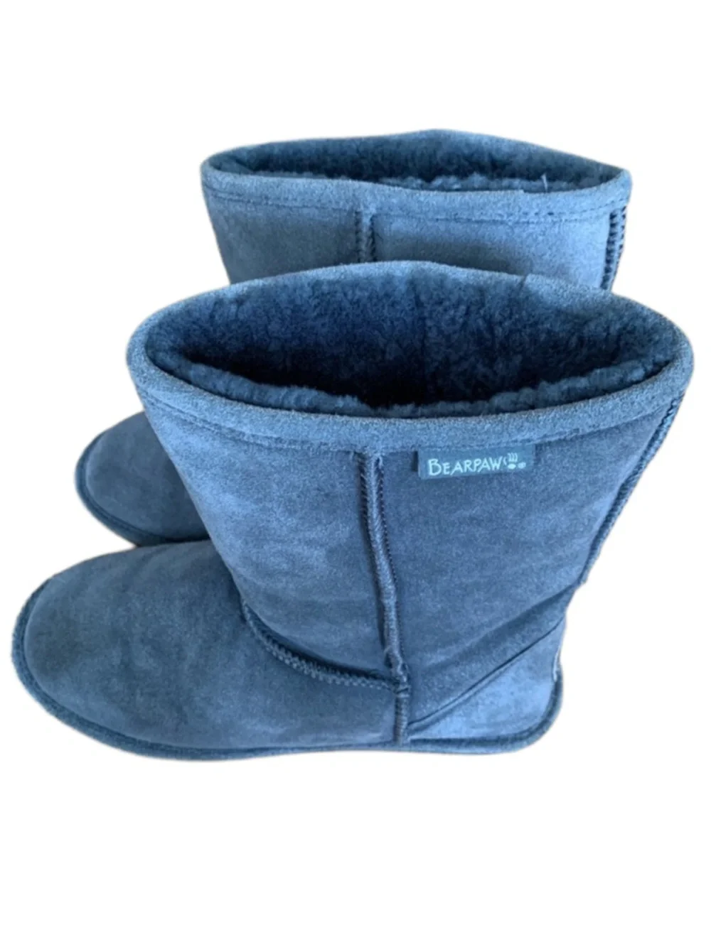 BEARPAW Women’s “Emma” Gray Suede Sheepskin Sherpa Lined Short Pull On Boots